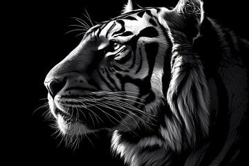 Zwart-wit portret van een tijger van De Muurdecoratie
