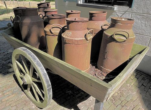 Old cart with milk cans