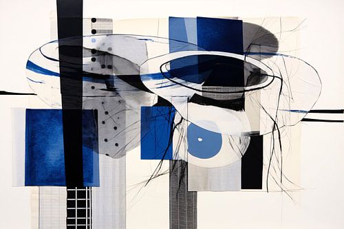 Minimalistische lijnencompositie in rood, blauw en geel