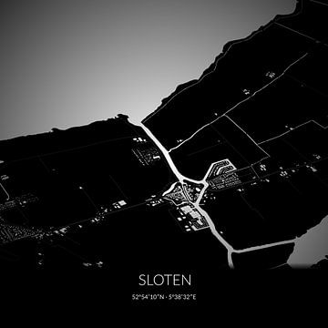 Zwart-witte landkaart van Sloten, Fryslan. van Rezona