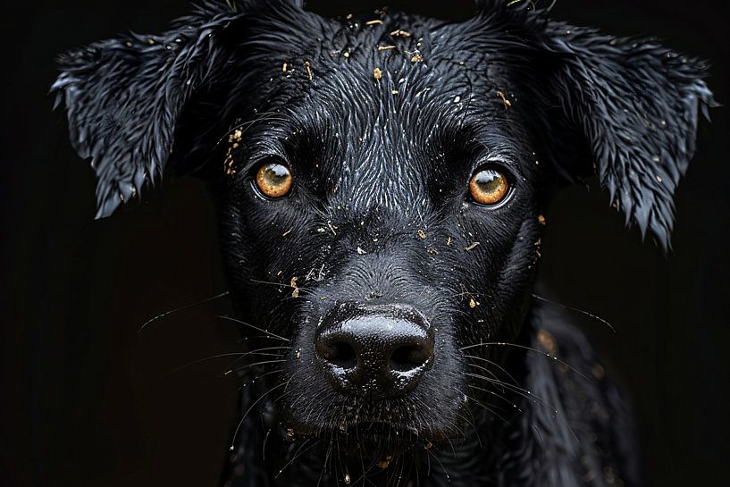 Zwarte Hond Gele Ogen van Art & Soul Creations