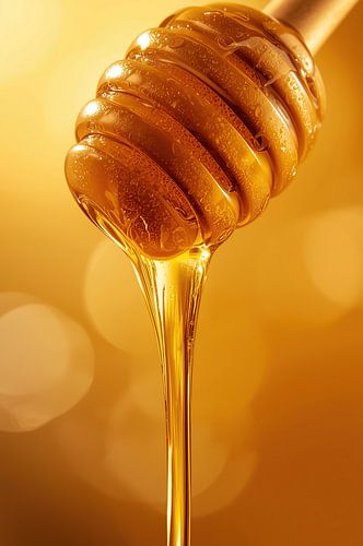 Golden honey drips from the honey spoon