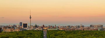 Berlijn bij zonsopgang - skyline met Fernseturm en Brandenburger Tor