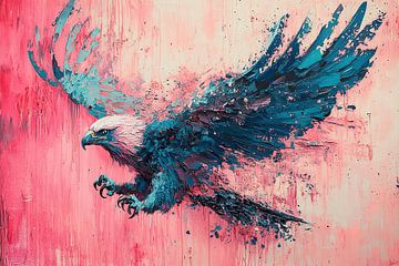 Zomer Vliegende Vogel | Adelaar Vliegend met Roze Achtergrond van Abstract Schilderij
