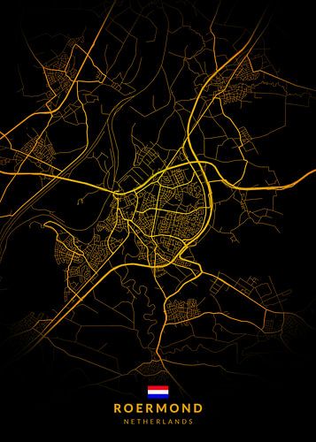 Roermond City Map Modern Black Gold