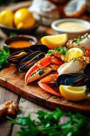 Seafood platter with lemon and herbs by Poster Art Shop