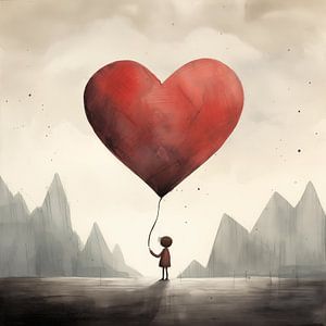 Fille avec un ballon en forme de coeur