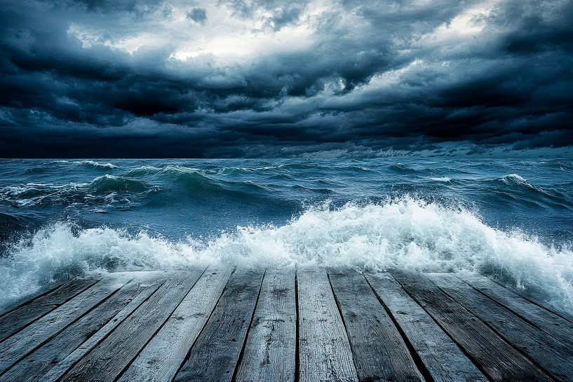 Dark sea with wooden platform by Poster Art Shop