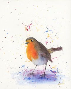 Rouge-gorge en couleurs aquarelle