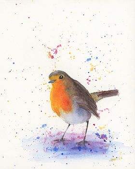 Rotkehlchen in Farben Aquarellgemälde