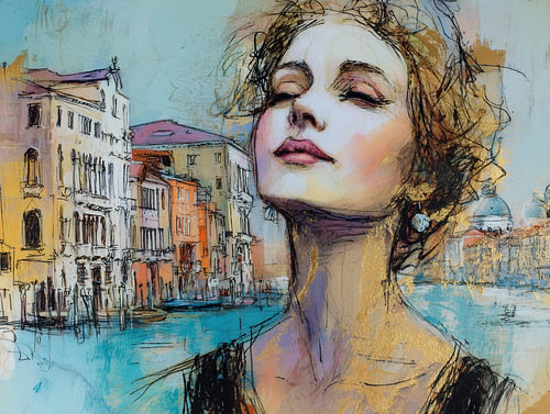 Venetië schilderij | Venetië in de ogen van een vrouw
