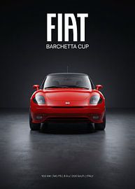 Photo en studio d'une voiture de sport rouge Fiat Barchetta Cup, vue de face sur Cross