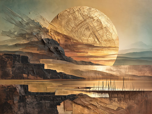 Paysage abstrait aux tons dorés et ardoisés sur Max Steinwald