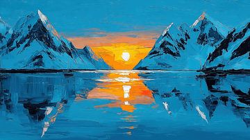 Zeilboten in de zonsondergang tegen de achtergrond van een berg van Frank Heinz