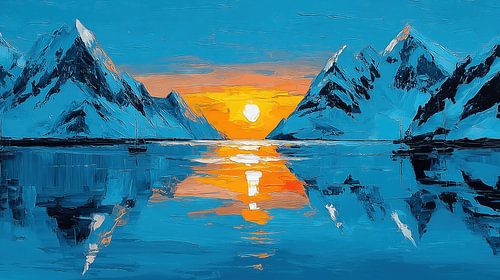 Zeilboten in de zonsondergang tegen de achtergrond van een berg