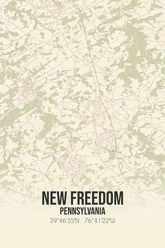 Vintage landkaart van New Freedom (Pennsylvania), USA. van Rezona