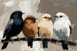 Vier Vögel in sanften Erdtönen von Art & Soul Creations