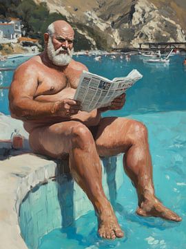 Naakte man bij het zwembad van BEARpictureart