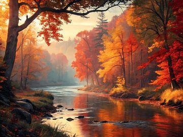Herfst's Gouden Rivier Omhelzing van Artistic