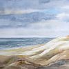 Duinen, zee, strand en vuurtoren. Duin landschap aquarel door Hans Sturris. van Galerie Ringoot