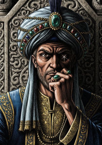 Illustration eines Mannes mit Turban und Juwelen von Markus Gann