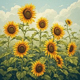Radiant Sunflowers Reaching Skyward by Artistic