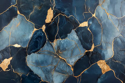 Elegant oppervlak van blauwe steen met goud