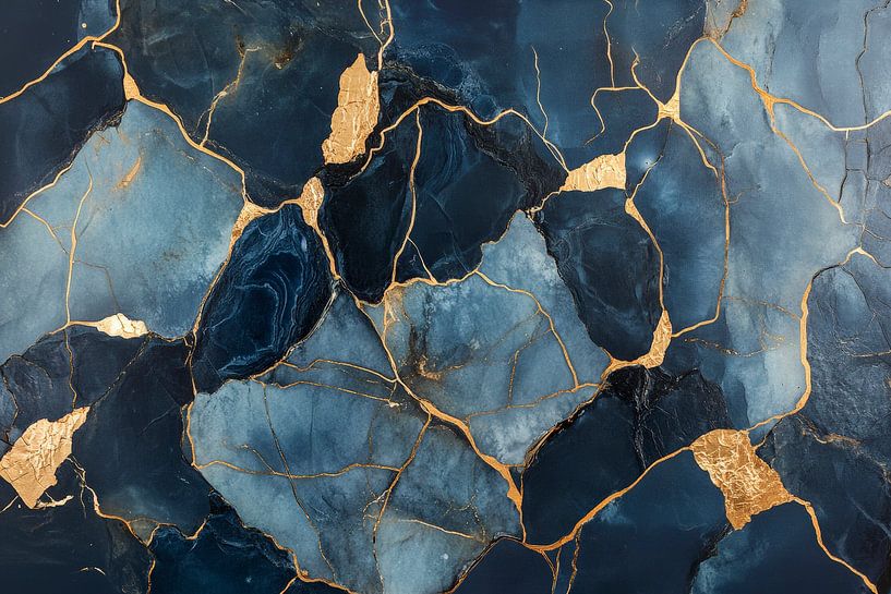 Elegant oppervlak van blauwe steen met goud van Poster Art Shop