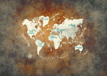 Wereldkaart bruin wit #kaart #wereldkaart van JBJart Justyna Jaszke