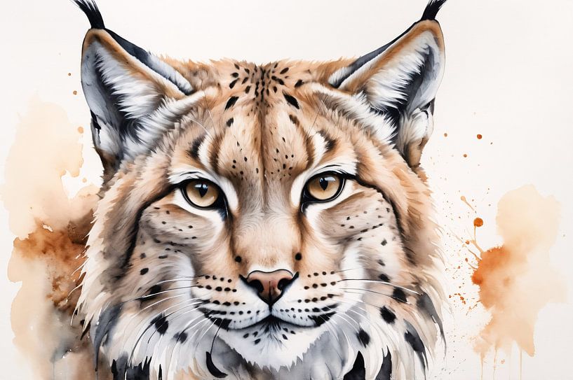 Aquarel lynx schilderij portret van Art & Soul Creations