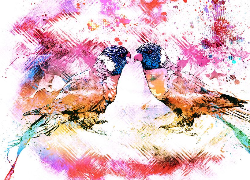 Abstract colored lori birds par Studio Mirabelle