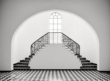 Symmetrischer Aufstieg: Elegante Treppe in weißer Pracht. von Karina Brouwer