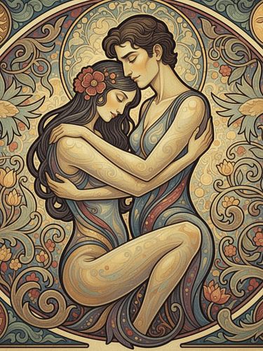 Romantische Umarmung - Jugendstil-Paar Illustration