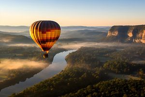 Ballon über dem Flusstal am Morgen #1