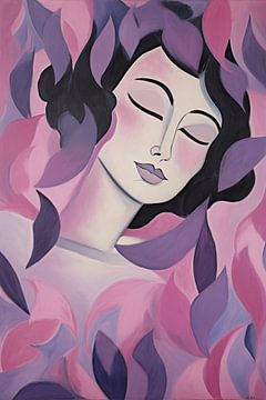 Portrait Rose Violet sur Peinture Abstraite