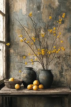 Rustiek Bloemen Stilleven | Earthy Vessel Secret van Kunst Kriebels