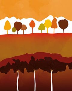 Abstrakte Herbstlandschaft mit Bäumen und Feldern