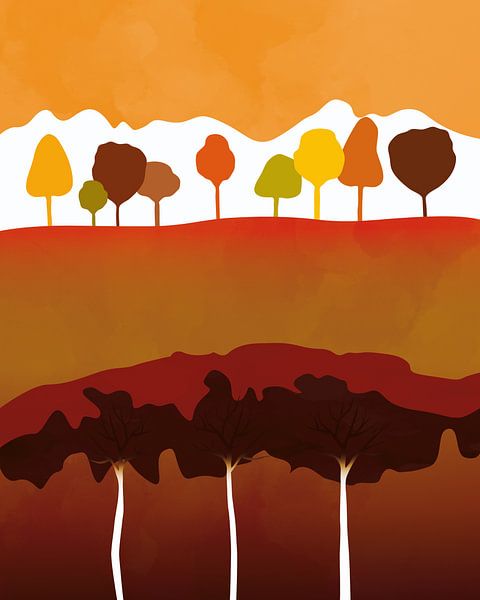 Abstract herfstlandschap met velden en bomen