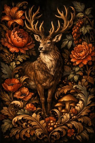 Cerf entouré de fleurs