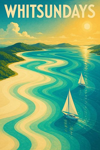 Whitsunday Islands Bliss – Tropical Sailing Art Deco Poster