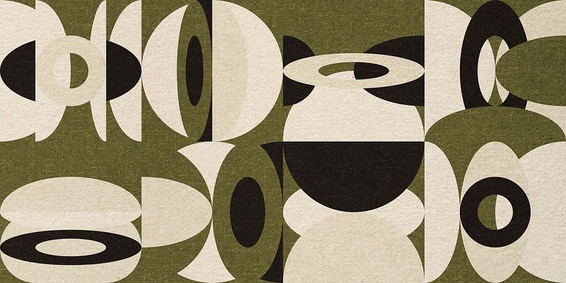 Bauhaus style abstract industrial geometric in pastel green, beige, black I by Dina Dankers