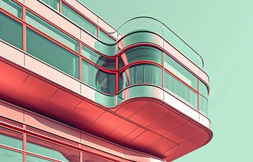 Gebogen architectuur in rood en wit van fernlichtsicht