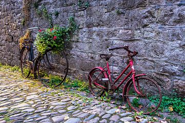 Twee roestige fietsen in een steegje in Durbuy van Evert Jan Luchies