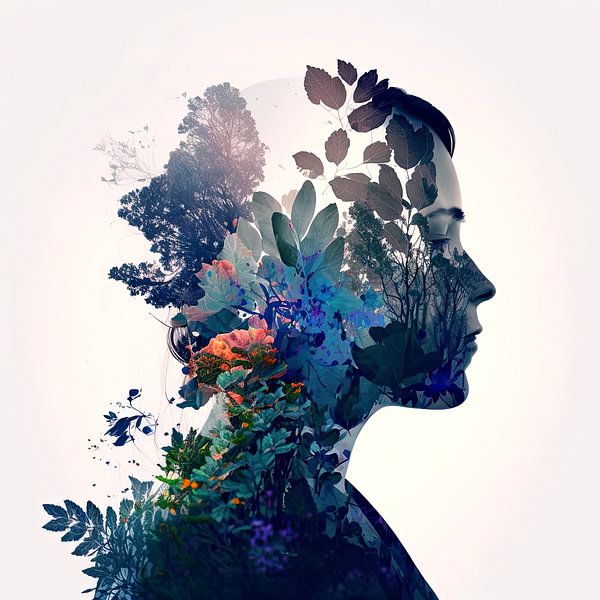 Frauenporträt mit natürlichen Elementen von Vlindertuin-Art