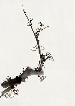 Japanese art. Tree branch by Katsushika Hokusai. Vintage painting by Dina Dankers
