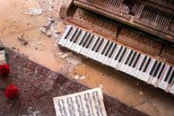 Verlaten Piano met Bloemen. van Roman Robroek - Foto's van Verlaten Gebouwen thumbnail