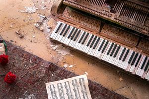 Verlaten Piano met Bloemen. van Roman Robroek - Foto's van Verlaten Gebouwen