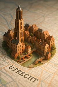 Utrecht Dom Tower 3D Map Art - Affiche emblématique de la ville hollandaise