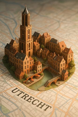 Utrecht Dom Tower 3D Map Art - Affiche emblématique de la ville hollandaise