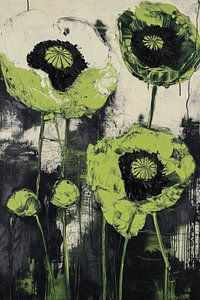 Mohnblumen in Grün und Schwarz